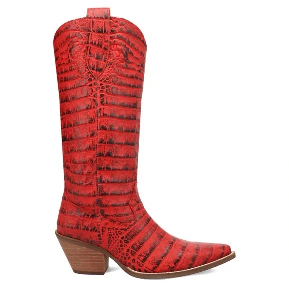 NIB- Dingo Red Heeled Boots Croc print OzzieSnip Toe - Western Cowgirl - Picture 1 of 3